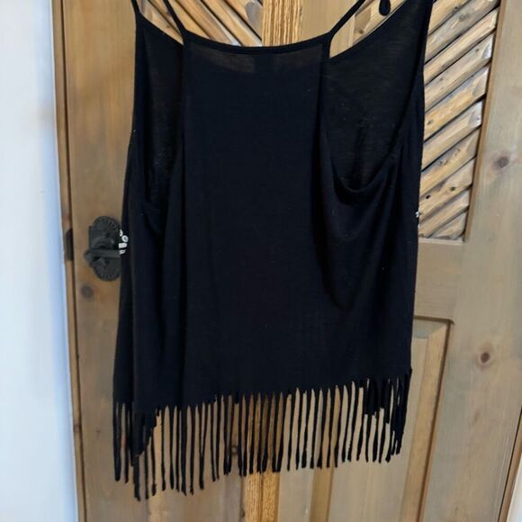 Windsor (L) Black Fringe Tank Top – Boho Festival Style with Embroidered Design - Picture 3 of 6